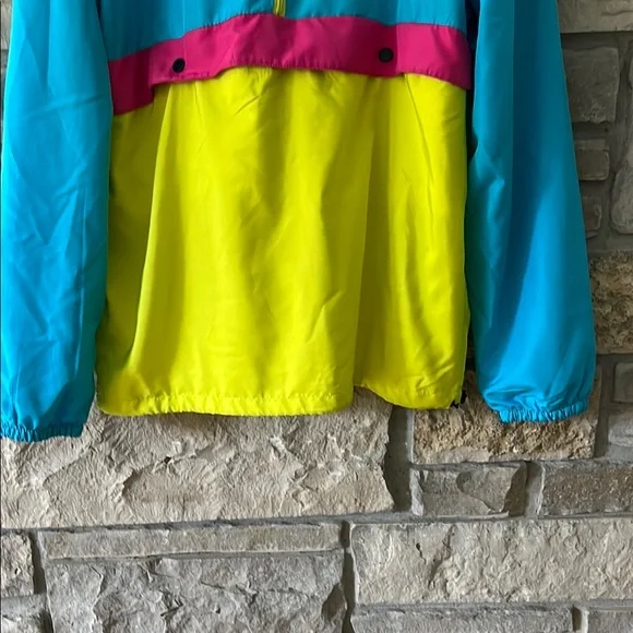 Blackjack Neon Blue, Yellow & Pink Pullover Zip Windbreaker Size Large - Picture 4 of 13